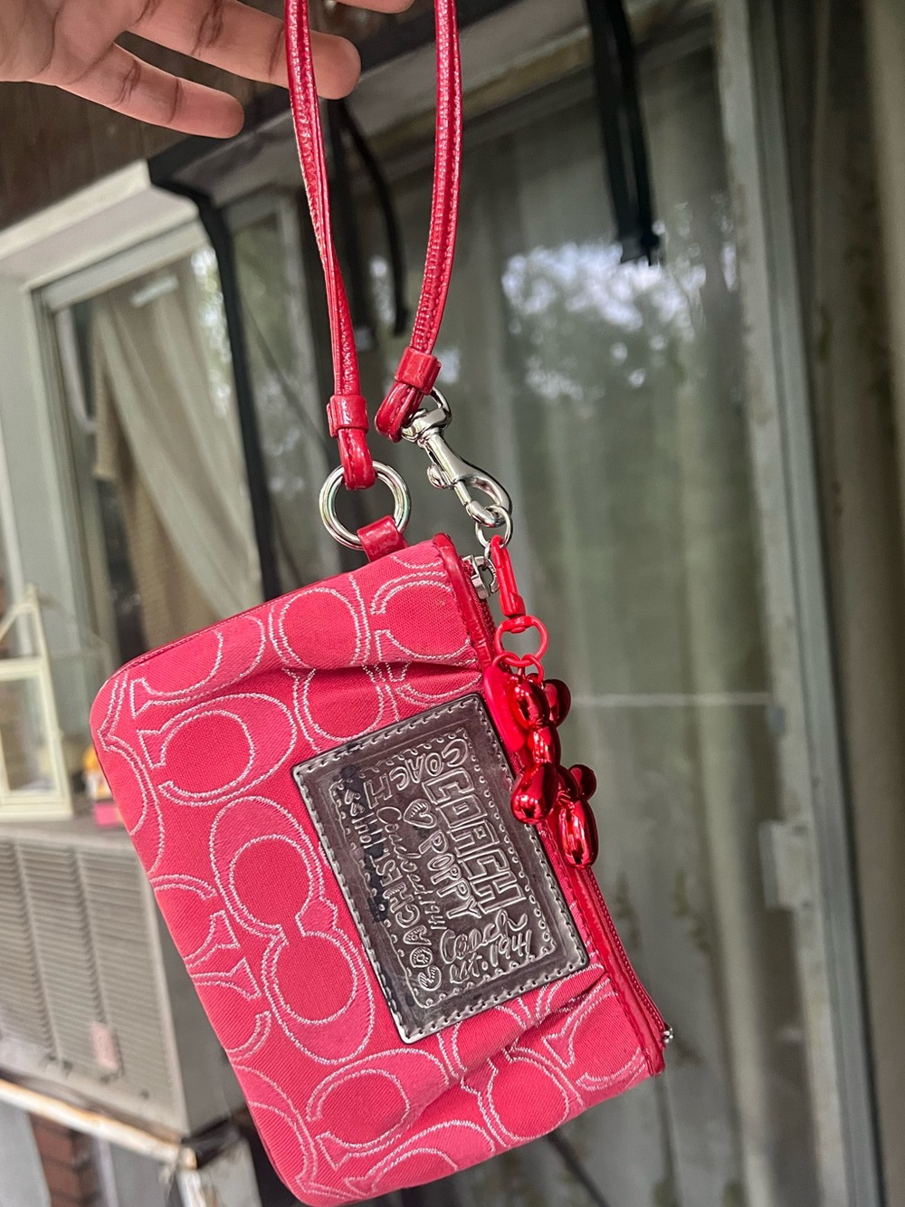 Coach Poppy Pink Signature Wristlet Pouch